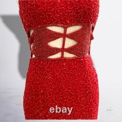 Vintage Silk SEAN COLLECTION fully beaded evening red Prom dress cut out