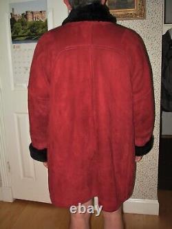 Vintage Spolek 100% REAL Sheepskin Shearling Leather Coat RED sz M