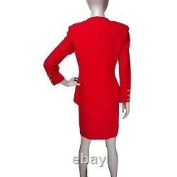 Vintage St John Red Knit Peplum Blazer Pencil Skirt Power Suit Gold Buttons