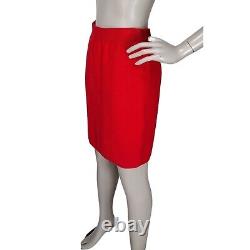 Vintage St John Red Knit Peplum Blazer Pencil Skirt Power Suit Gold Buttons