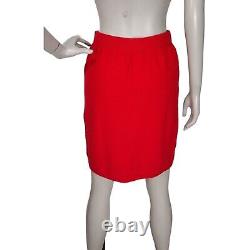 Vintage St John Red Knit Peplum Blazer Pencil Skirt Power Suit Gold Buttons