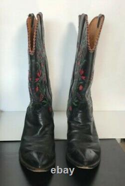 Vintage Stallion Boot Company Handmade Cowboy Boots Red Green Xmas Sz 8 1/2