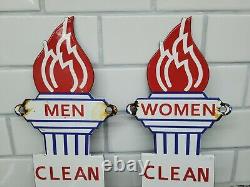 Vintage Standard Oil Porcelain Sign Gas Station Restroom Torch Men Women Toilet