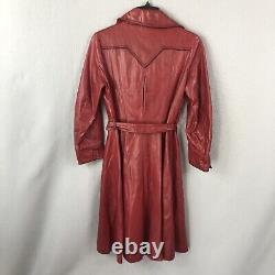 Vintage Suburban International Coat Womens Small Red Leather Long 60s Gogo Mod