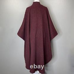 Vintage Thick Wool Cape Coat Elastic Cinched Waist Midi Long Length Dark Red
