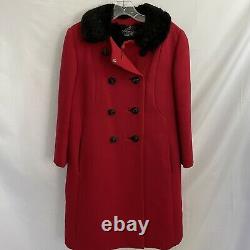Vintage Thorpe Fur Mink Lined Red Peacoat Coat S/M Classic Jackie O