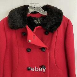 Vintage Thorpe Fur Mink Lined Red Peacoat Coat S/M Classic Jackie O