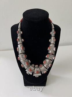 Vintage Tibetan Repousse Red Stone Necklace