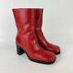 Vintage Tommy Hilfiger Womens Red Square Toe Boots Y2k 90s Chunky Size 9.5