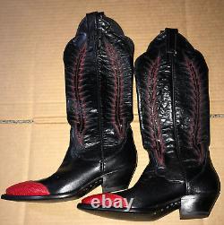 Vintage Tony Lama Thieves Market Womens Cowboy Boots Black Red Flames Size 4
