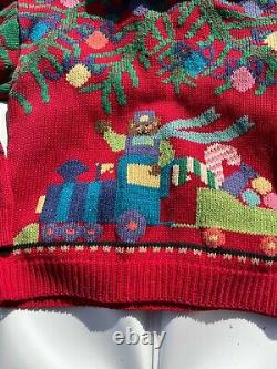 Vintage Traditional Trading Co Womens Sz L Red Hand Knit Christmas Sweater Bear