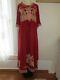Vintage Upcycled Red Rose Gypsy Queen Boho Rustic Lace Long Dress Szm