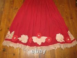 Vintage Upcycled Red Rose Gypsy Queen Boho Rustic Lace Long Dress szM