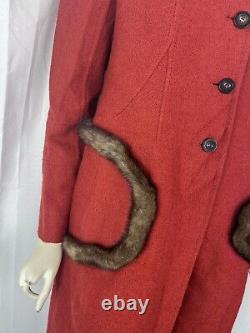 Vintage VALENTINO spa womens size 12 red wool cashmere jacket fur detail New