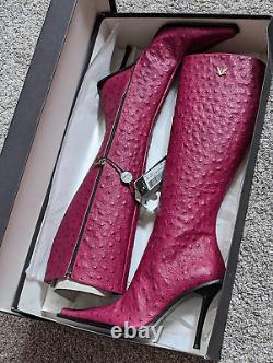 Vintage Versace Jeans Couture Rare Red Ostrich Boots Size 37 Knee High