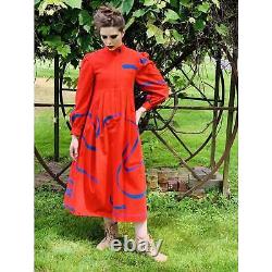Vintage Vuokko Womens Dress XXS Bright Red Blue Abstract Print Cotton 1970s