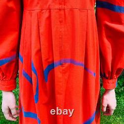 Vintage Vuokko Womens Dress XXS Bright Red Blue Abstract Print Cotton 1970s