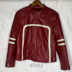 Vintage Wilson Leather Maxima Moto Racing Biker Jacket Red Cream Womens XL