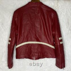 Vintage Wilson Leather Maxima Moto Racing Biker Jacket Red Cream Womens XL