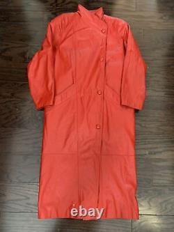 Vintage Wilsons Red Leather Full Length Duster Trench Coat Snap Womens Sz Small