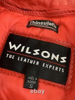 Vintage Wilsons Red Leather Full Length Duster Trench Coat Snap Womens Sz Small