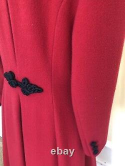 Vintage Windsmoor Red Wool Coat With Black Detailing Size 10 Fabulous