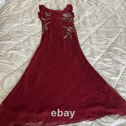 Vintage Wine Red Beaded Chiffon Maxi Sleeveless Slip On Party Dress Size Small
