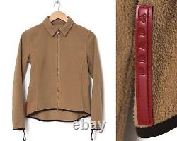 Vintage Women's PRADA Fleece Jacket Collared Sweater Zip Red Tab Beige Size M