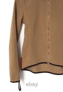 Vintage Women's PRADA Fleece Jacket Collared Sweater Zip Red Tab Beige Size M
