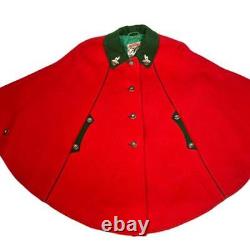 Vintage Womens Boos Cape Red Solid Buttons Draped Wool Blend Embellished XS/S