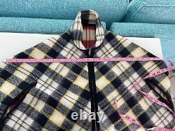 Vintage Womens Cape Blue Red Plaid Reversible 50s 60s Full Front Zip Pockets
