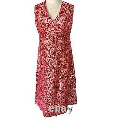 Vintage Womens Dress Red Medium Sleeveless Metallic 60s Handmade V Neck Lined