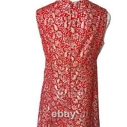 Vintage Womens Dress Red Medium Sleeveless Metallic 60s Handmade V Neck Lined