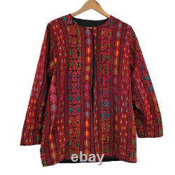 Vintage Womens Ethnic Puebla Guatemalen Jacket Top Embroidered Red Medium M