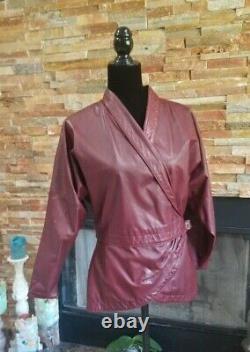 Vintage Womens Leather Jacket Coat US L 10 12 Burgundy Red Long Sleeve
