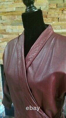 Vintage Womens Leather Jacket Coat US L 10 12 Burgundy Red Long Sleeve