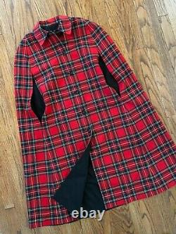 Vintage Womens Mod 60s 70s Reversible Tartan Plaid Wool Long Cape Cloak Coat S/M