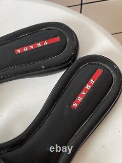 Vintage Womens PRADA Shoes Sandals Red Tab Slippers Flats Black Size 36 1/2