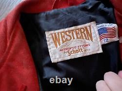Vintage Womens Pioneer Wear Leather Jacket Fringe Small Western Red Suede