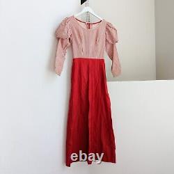Vintage Womens Red Stripe Cottagecore Puffed Sleeve Maxi Dress Sz Small