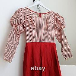 Vintage Womens Red Stripe Cottagecore Puffed Sleeve Maxi Dress Sz Small