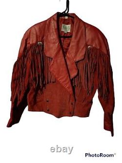 Vintage Womens Red Suede Leather Jacket Fringe