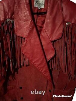 Vintage Womens Red Suede Leather Jacket Fringe