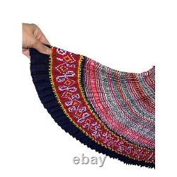 Vintage Womens Skirt One Size Hmong Handmade Hemp Pleated Drape Wrap Style Red