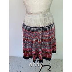 Vintage Womens Skirt One Size Hmong Handmade Hemp Pleated Drape Wrap Style Red
