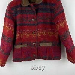 Vintage Woolrich Wool Navajo 5 Button Southwestern Blanket Sz Small Red Jacket