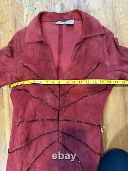 Vintage Y2K Charlotte Russe Women's Red Leather Suede Maxi Coat Size M