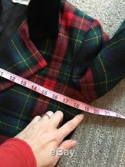 Vintage Yves Sain Laurent Rive Gauche Plaid Velvet Trim Wool Jacket Blazer 34