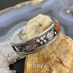 Vintage Zuni Native American Silver Coral Row Bracelet For Women