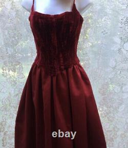 Vintage dark red velvet satin gothic bustier corset ball gown maxi prom dress